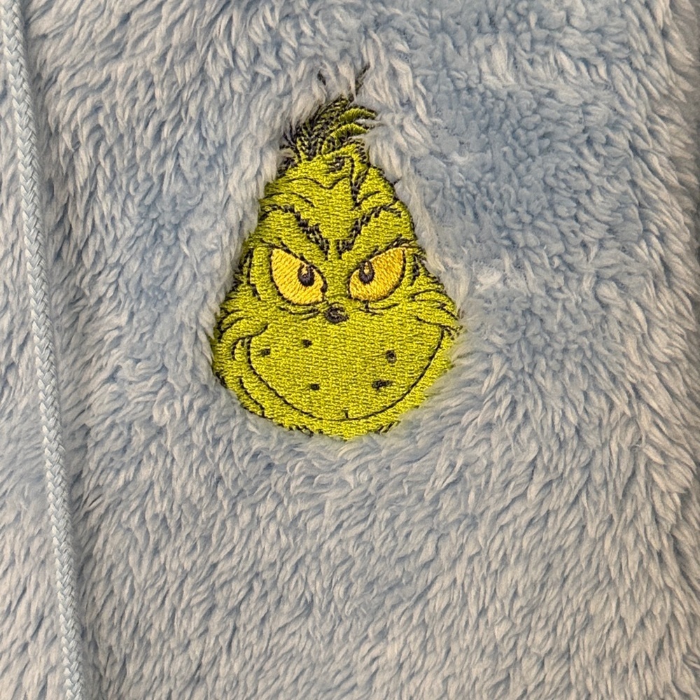 ✅✅✅BOGOHO ✅✅✅Baby Blue Dr. Seuss GrinchFuzzy Hoodie with Character Patch-Medium - Picture 3 of 12